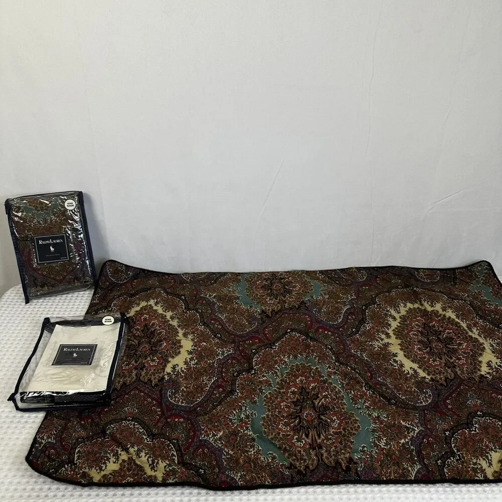 Vintage Ralph Lauren EMERSON PAISLEY Pair of King Pillow Shams-Braided Trim - Picture 2 of 5